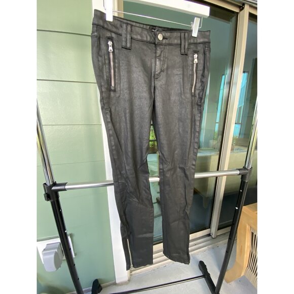 Vintage BEBE Y2K Moto Coated Skinny Zipper Jeans Black Size 29 Made in USA - Picture 1 of 6